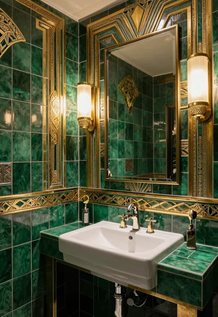 16 Painted Tile Bathroom Ideas Before And After Inspiration - 8. Art Deco Glamour 1