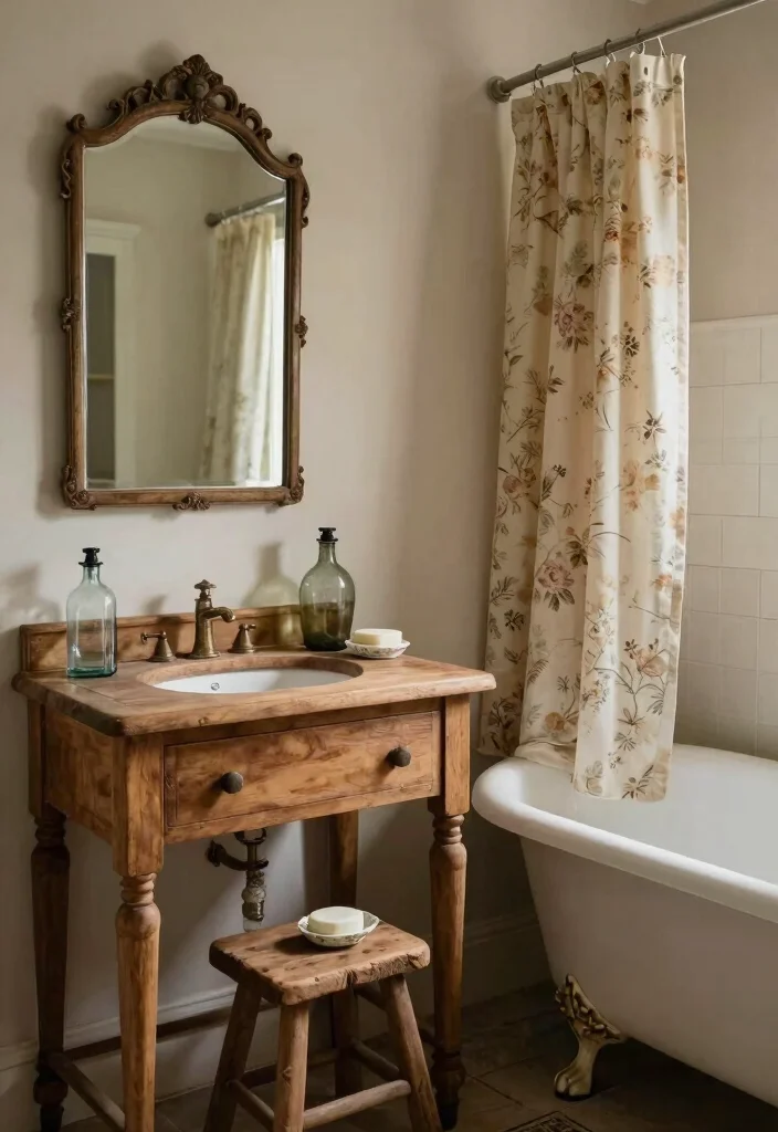 16 Rustic Bathroom Decor Ideas With Natural Warmth - 2. Vintage Accessories 1