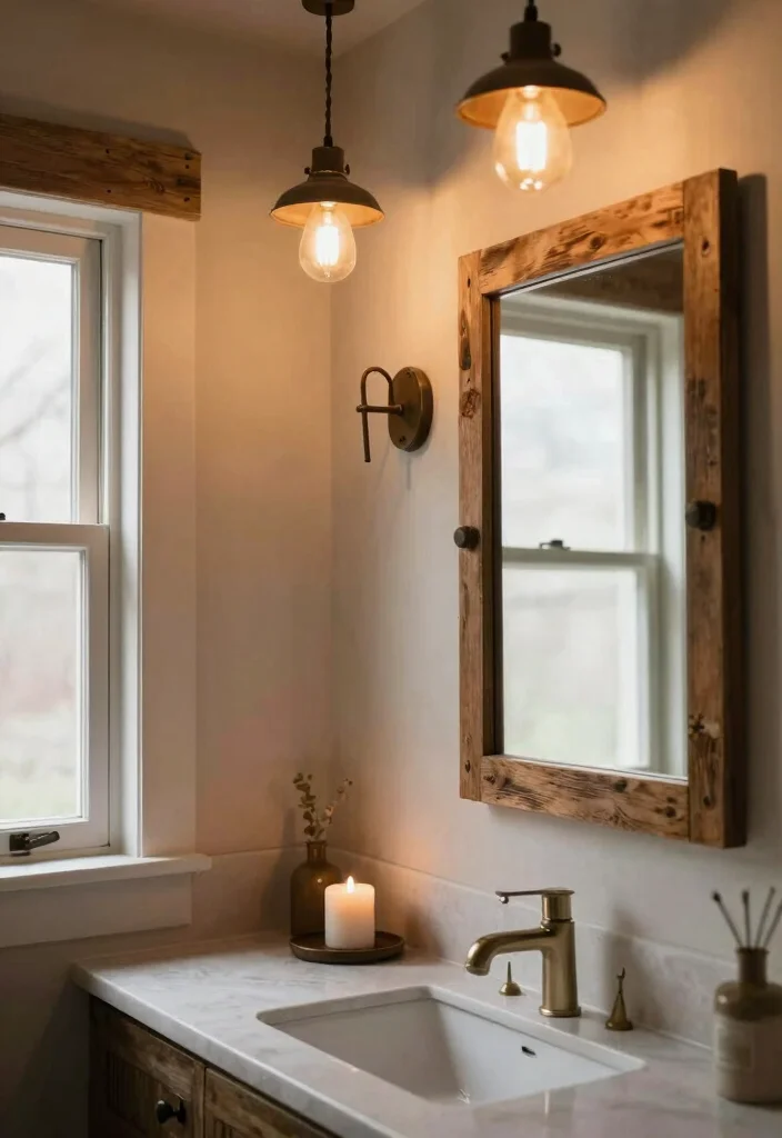 16 Rustic Bathroom Decor Ideas With Natural Warmth - 5. Cozy Lighting 1