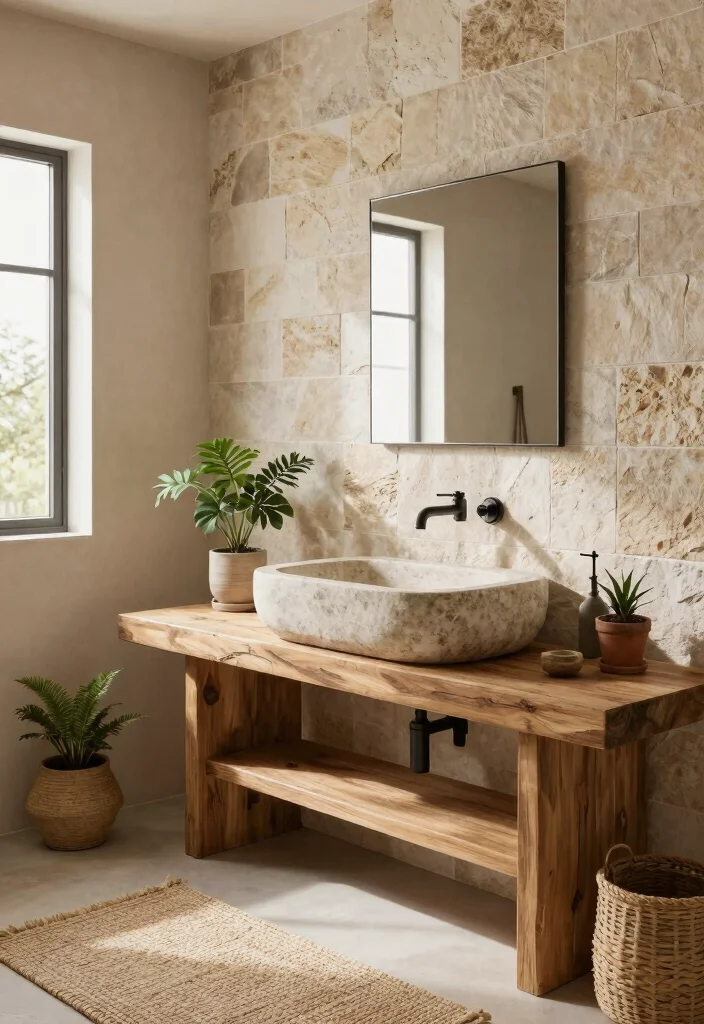 16 Rustic Bathroom Decor Ideas With Natural Warmth - 6. Natural Stone Elements 1