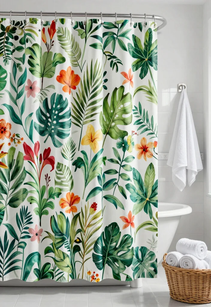 16 Shower Curtain Bathroom Decor Ideas That Refresh The Space - 1. Bold Botanical Prints 1