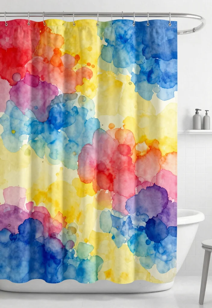 16 Shower Curtain Bathroom Decor Ideas That Refresh The Space - 14. Artistic Watercolor Patterns 1