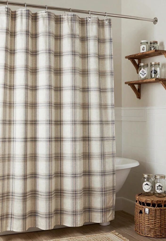 16 Shower Curtain Bathroom Decor Ideas That Refresh The Space - 15. Rustic Farmhouse Charm 1