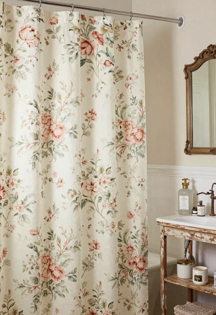 16 Shower Curtain Bathroom Decor Ideas That Refresh The Space - 4. Vintage Floral Patterns 1
