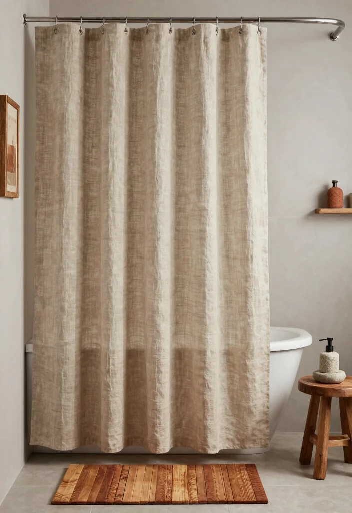 16 Shower Curtain Bathroom Decor Ideas That Refresh The Space - 5. Earthy Textures and Tones 1