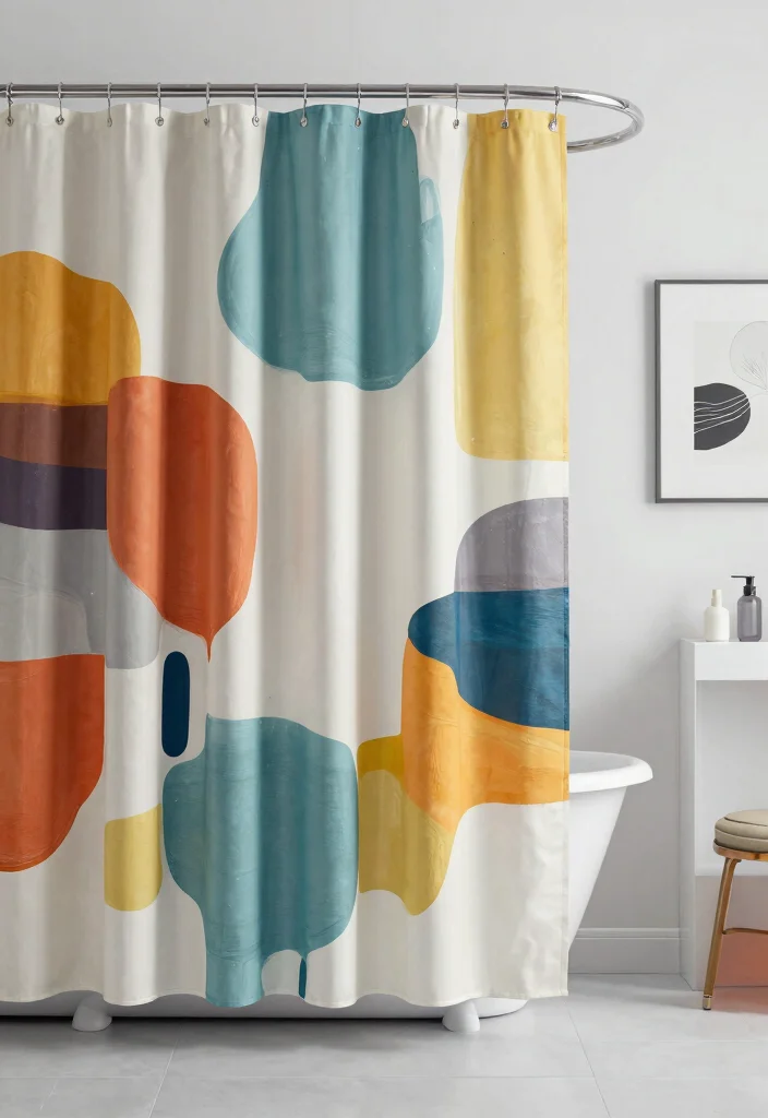 16 Shower Curtain Bathroom Decor Ideas That Refresh The Space - 6. Abstract Art Shower Curtains 1