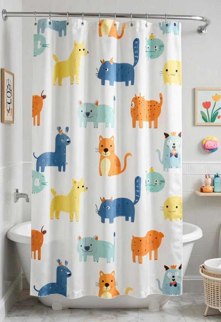 16 Shower Curtain Bathroom Decor Ideas That Refresh The Space - 7. Whimsical Animal Prints 1