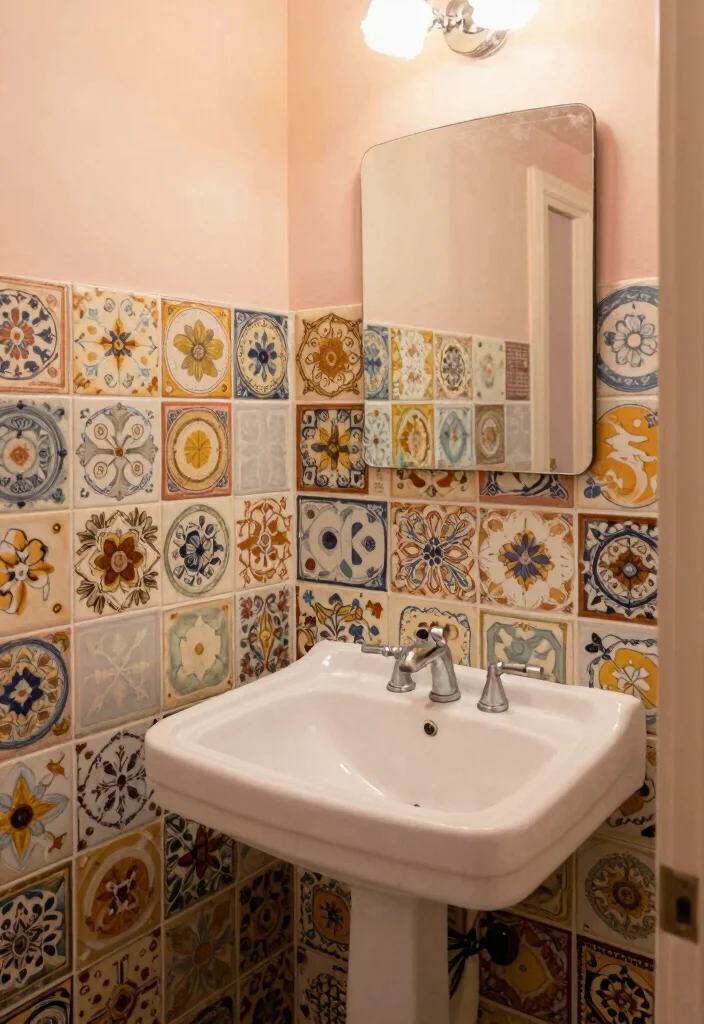 16 Small Bathroom Tile Floor Ideas That Elevate Tiny Spaces - 15. Retro Vibes with Vintage Tiles 1