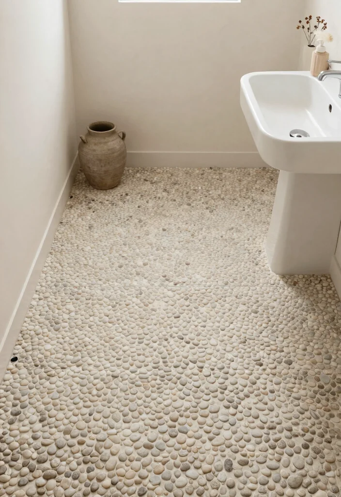 16 Small Bathroom Tile Floor Ideas That Elevate Tiny Spaces - 16. Minimalist Pebble Tiles 1