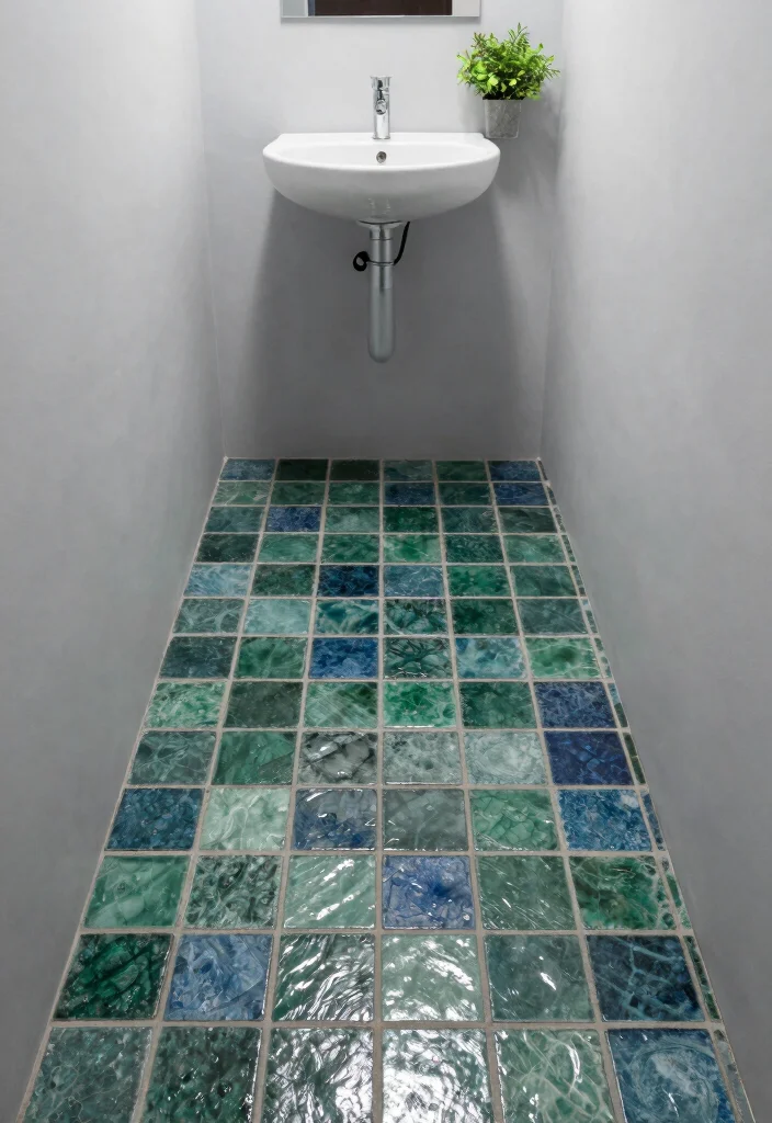 16 Small Bathroom Tile Floor Ideas That Elevate Tiny Spaces - 4. Recycled Glass Tiles 1