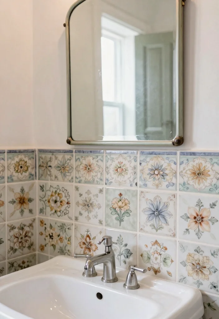 18 Bathroom Tile Inspiration Ideas You Will Want To Save - 7. Vintage Floral Designs 1