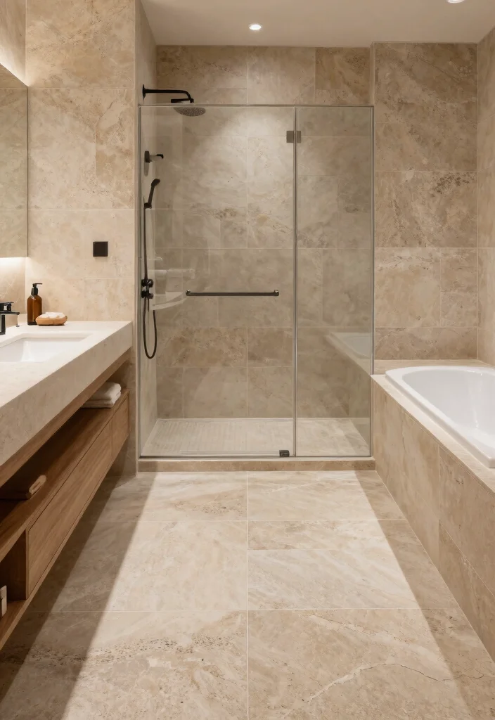 18 Best Tile Ideas For Bathroom Floors And Walls - 11. Spa-Inspired Natural Stone 1