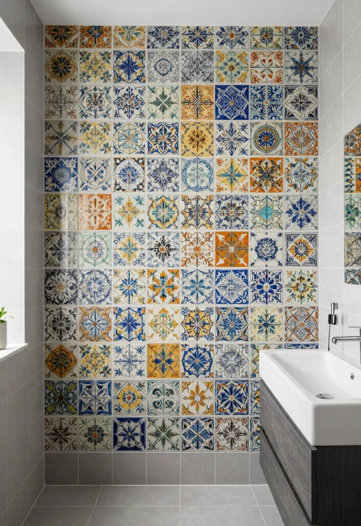18 Best Tile Ideas For Bathroom Floors And Walls - 15. Artistic Flair with Wall Art Tiles 1