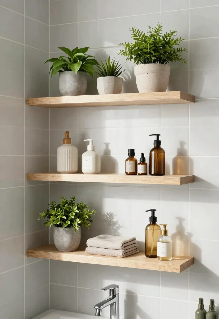 18 Best Tile Ideas For Bathroom Floors And Walls - 17. Floating Shelves with Tiles 1