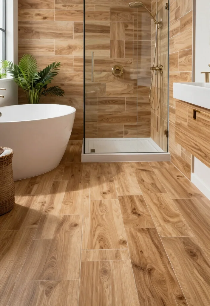 18 Best Tile Ideas For Bathroom Floors And Walls - 5. Wood-Look Tiles 1