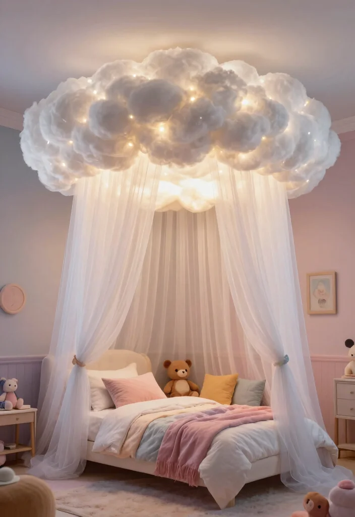 10 Cloud LED Ceiling Ideas That Actually Dim for Bedtime - 1. Fluffy Cloud Canopy 1