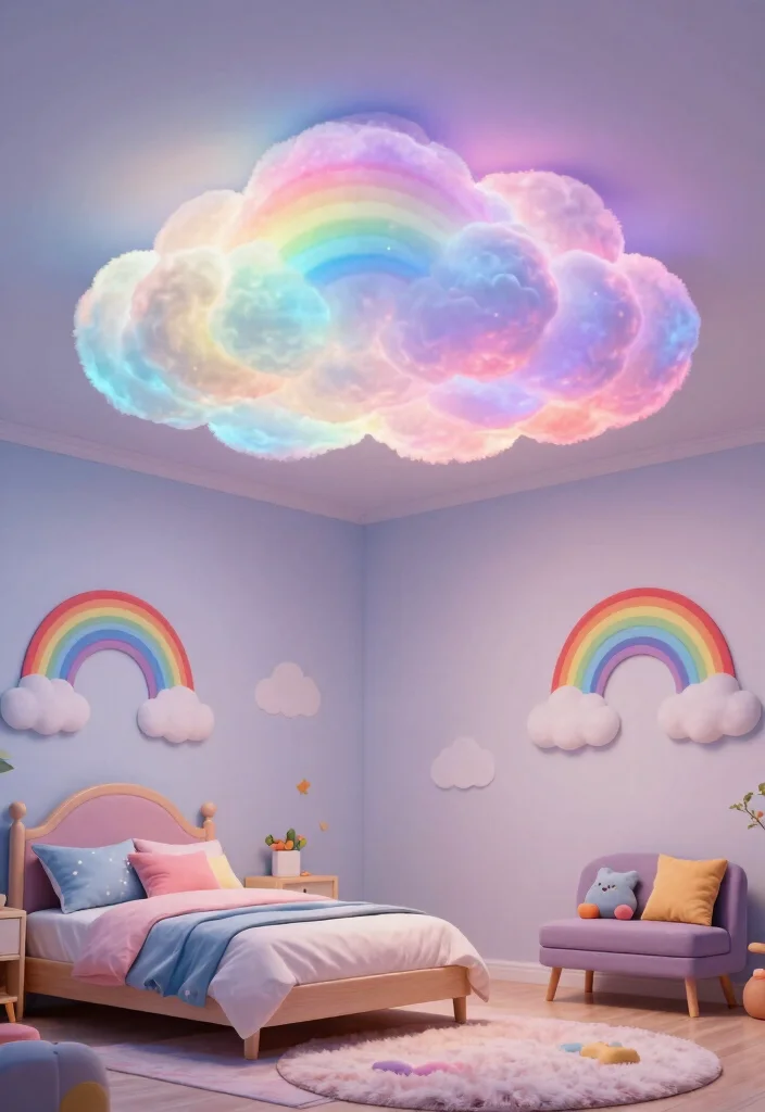 10 Cloud LED Ceiling Ideas That Actually Dim for Bedtime - 3. Dreamy Rainbow Clouds 1