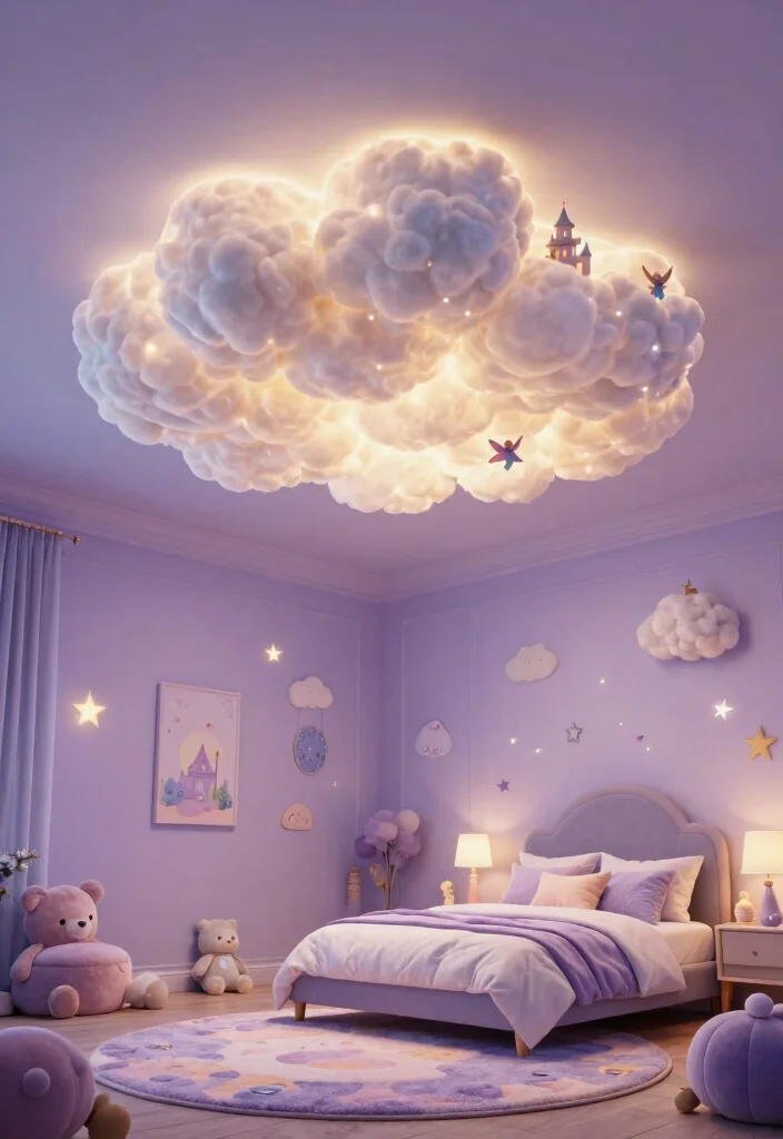 10 Cloud LED Ceiling Ideas That Actually Dim for Bedtime - 7. Themed Cloud Décor 1