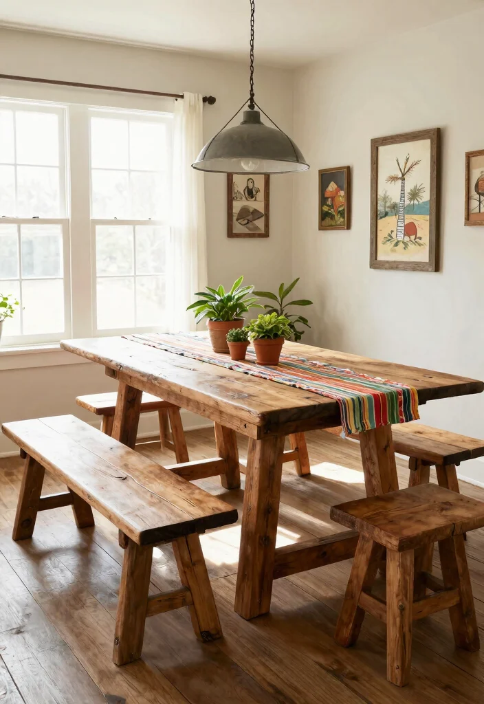 12 Farmhouse Dining Table Ideas That Seat More Than Four - 1. Reclaimed Wood Table with Bench Seating 1