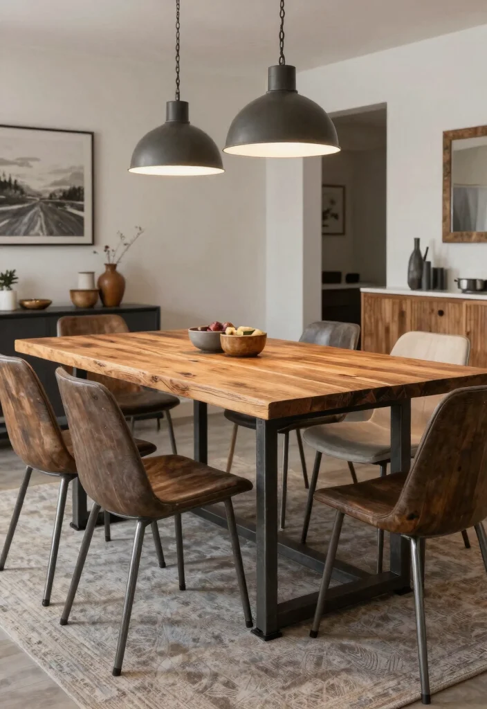12 Farmhouse Dining Table Ideas That Seat More Than Four - 11. Farmhouse Table with Industrial Accents 1