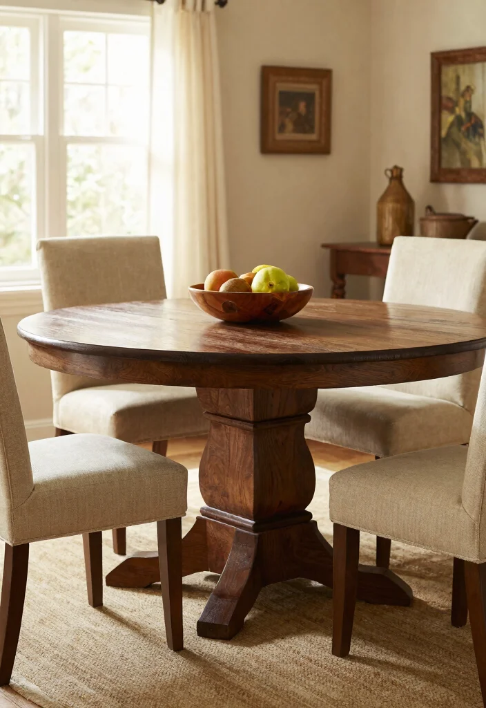 12 Farmhouse Dining Table Ideas That Seat More Than Four - 5. Pedestal Farmhouse Tables for Classic Charm 1
