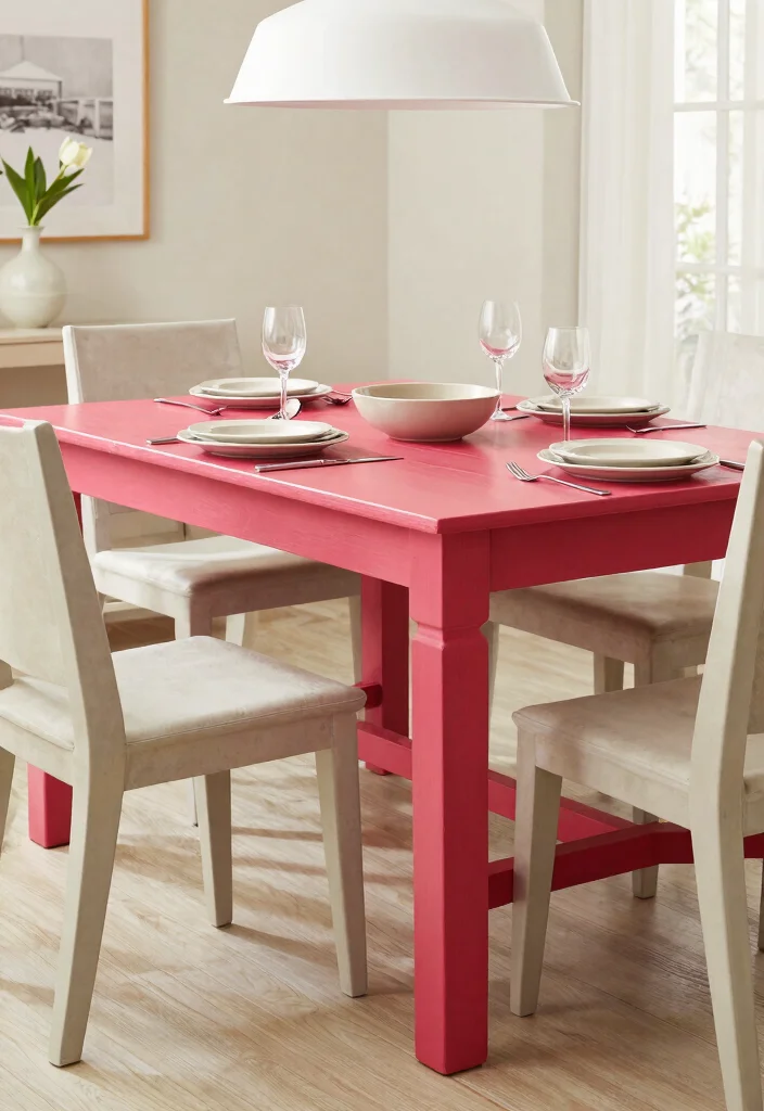 12 Farmhouse Dining Table Ideas That Seat More Than Four - 9. Farmhouse Table with a Pop of Color 1