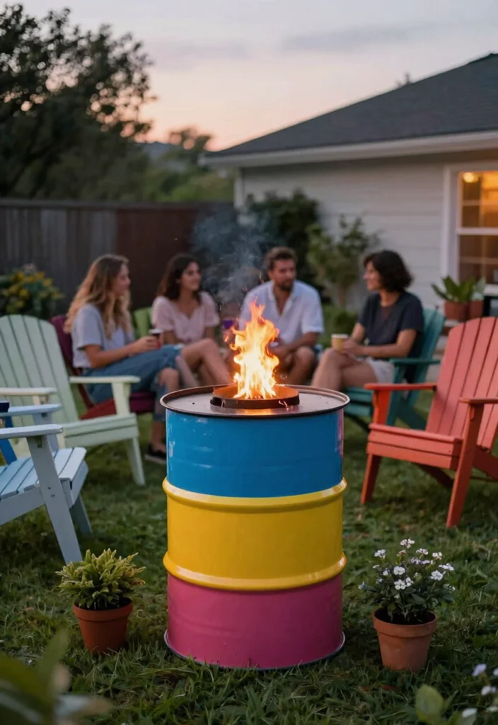 12 Firepits Backyard Ideas for Small Spaces and Tight Budgets - 1. Upcycled Steel Drum Firepit 1