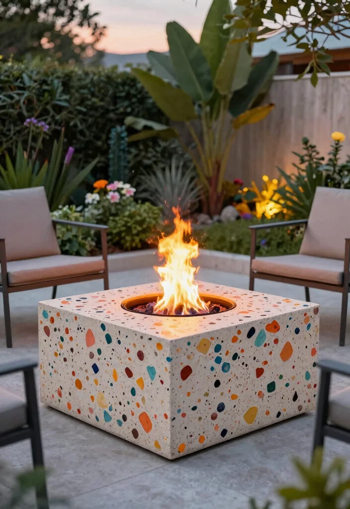 12 Firepits Backyard Ideas for Small Spaces and Tight Budgets - 10. Terrazzo Firepit 1