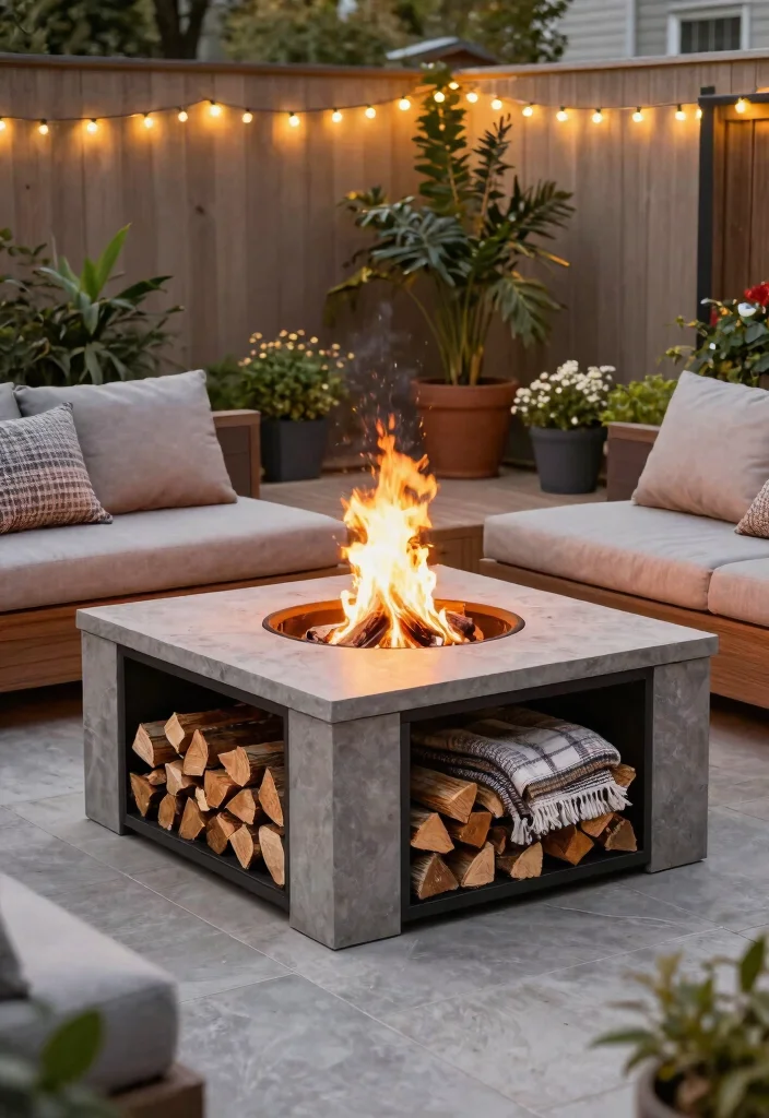 12 Firepits Backyard Ideas for Small Spaces and Tight Budgets - 12. Firepit with Built-In Storage 1
