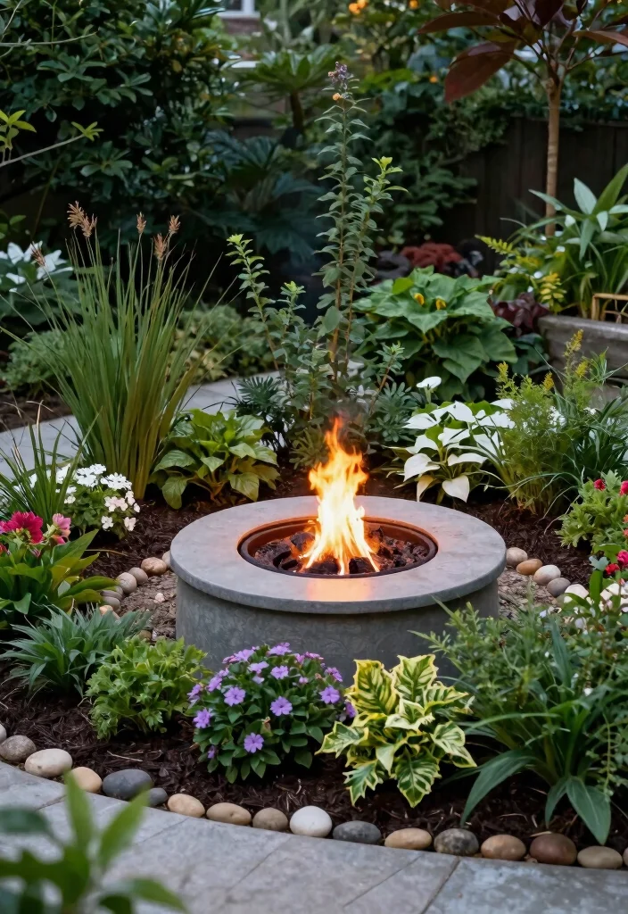 12 Firepits Backyard Ideas for Small Spaces and Tight Budgets - 8. Firepit Planter Combo 1