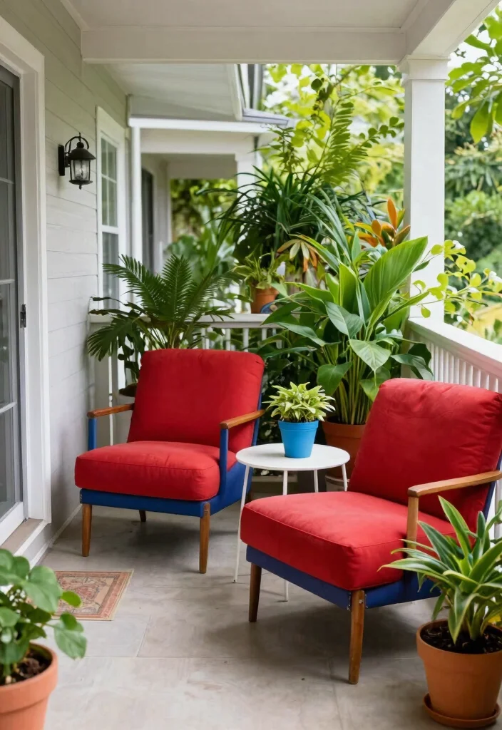 12 Front Porch Seating Ideas for Narrow and Shallow Porches - 12. Colorful Accent Chairs 1