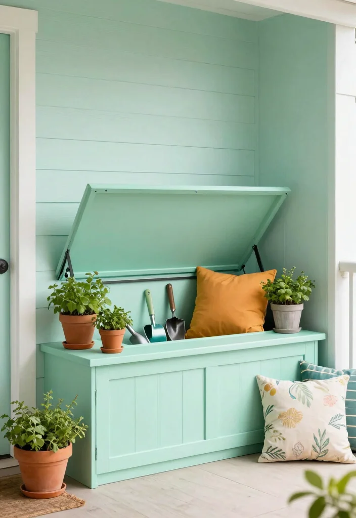 12 Front Porch Seating Ideas for Narrow and Shallow Porches - 3. Built-in Bench with Storage 1