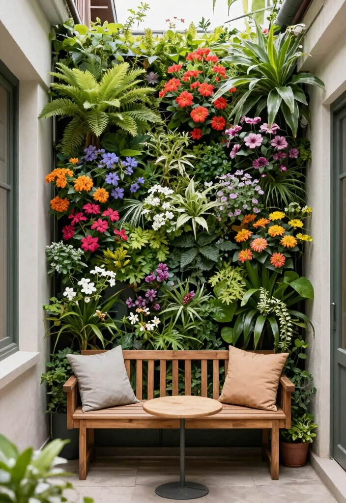 12 Front Porch Seating Ideas for Narrow and Shallow Porches - 6. Vertical Garden Seating 1
