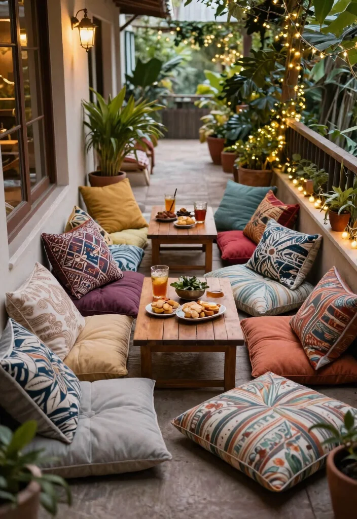 12 Front Porch Seating Ideas for Narrow and Shallow Porches - 9. Outdoor Cushions for Floor Seating 1