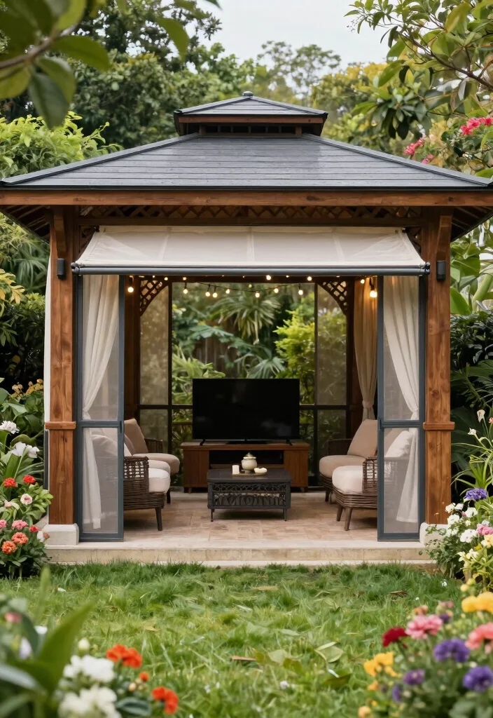 12 Outdoor TV Area Ideas That Protect Screens From Glare and Rain - 3. Shade Structures with Integrated Screens 1