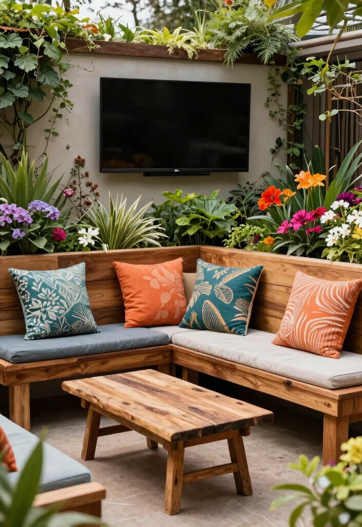 12 Outdoor TV Area Ideas That Protect Screens From Glare and Rain - 5. Built-In Benches with Storage 1