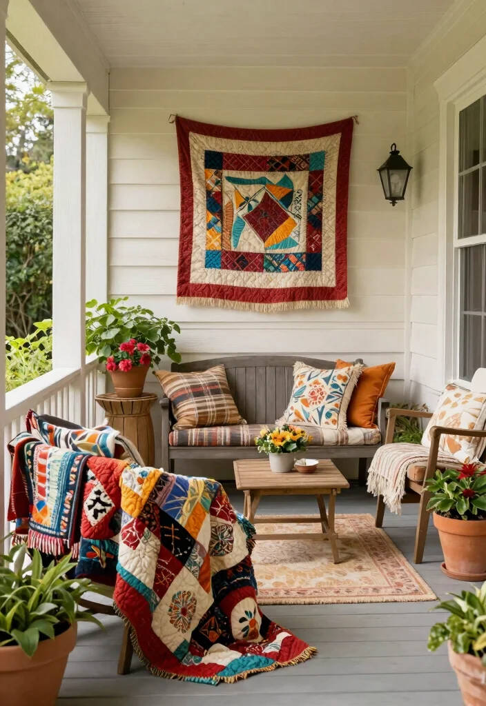 12 Vintage Porch Decor Ideas That Look Collected - 12. Vintage Textiles for Comfort and Style 1