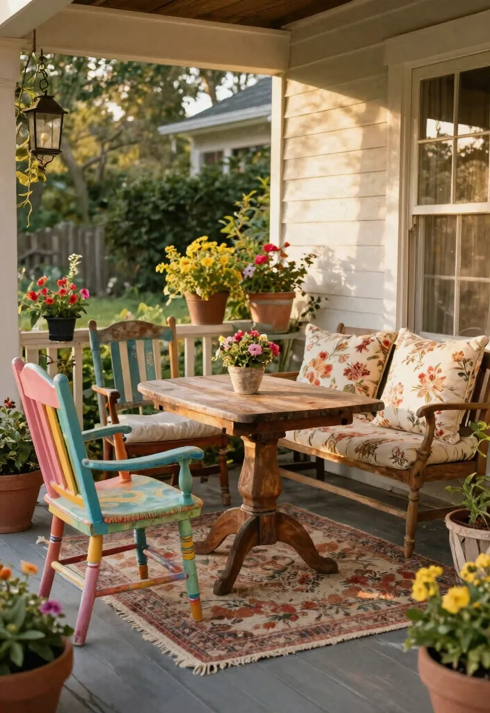 12 Vintage Porch Decor Ideas That Look Collected - 3. Vintage Furniture Finds 1