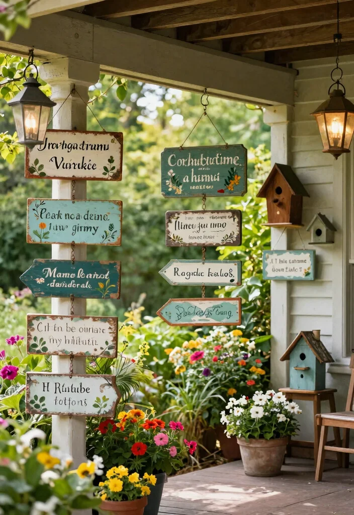 12 Vintage Porch Decor Ideas That Look Collected - 4. Vintage Signs and Garden Decor 1