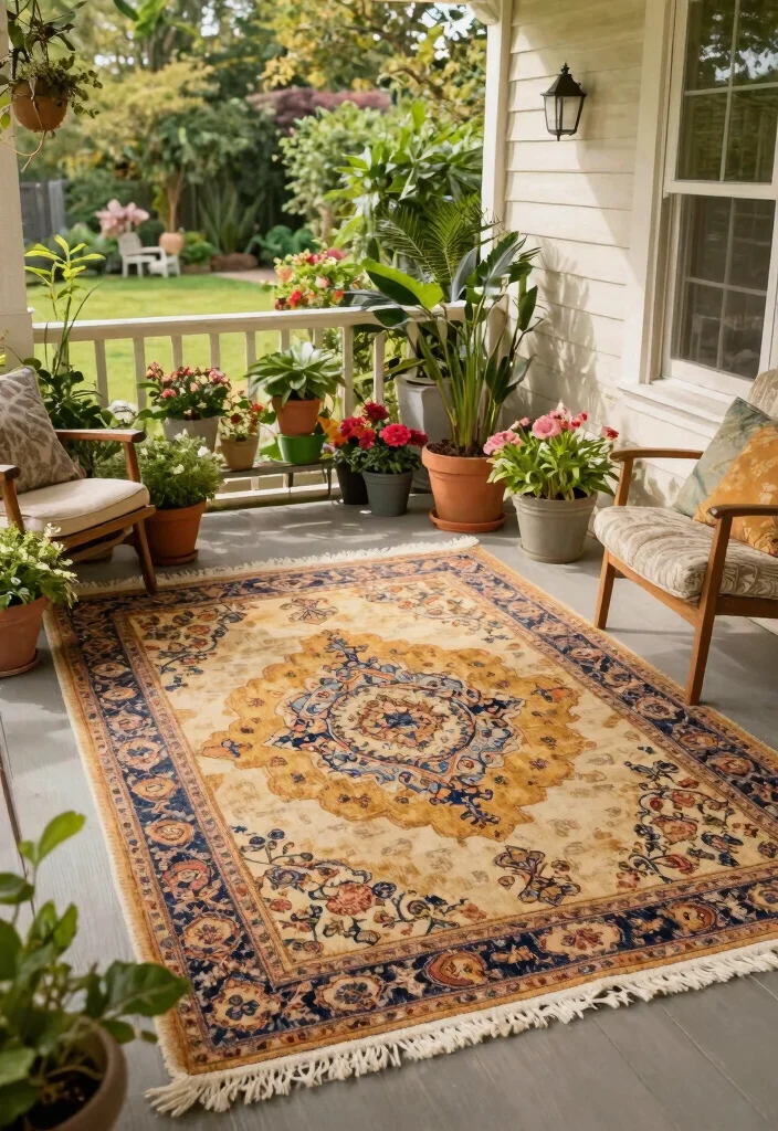 12 Vintage Porch Decor Ideas That Look Collected - 7. Charming Vintage Rugs 1