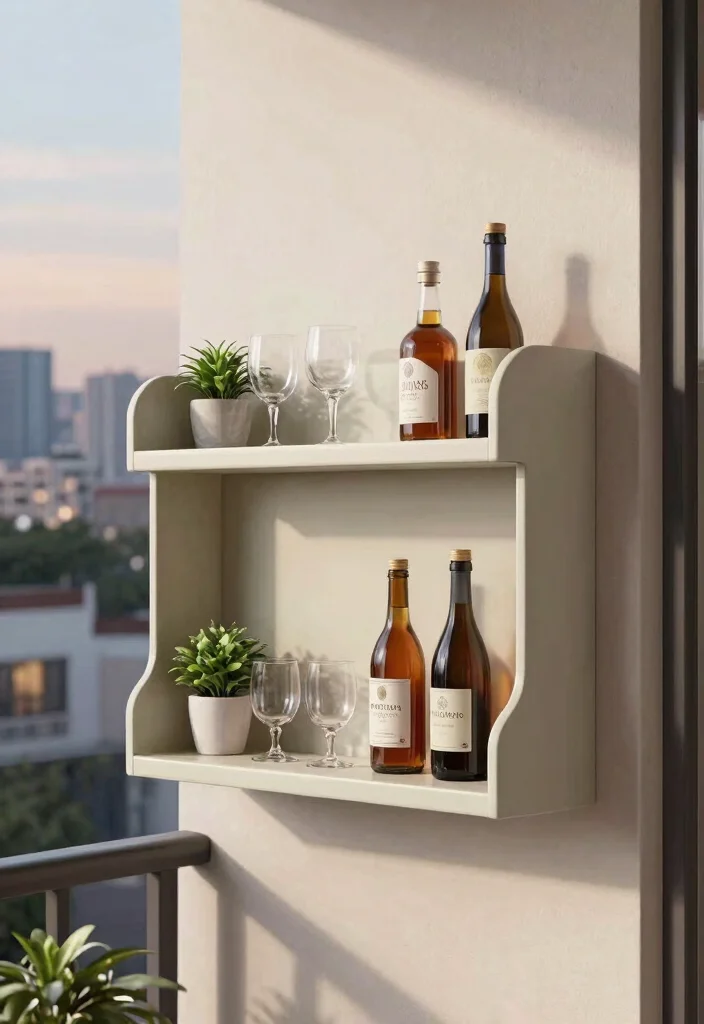 14 Balcony Bar Ideas for Small Spaces Without Permanent Install - 12. Floating Shelf Bar 1