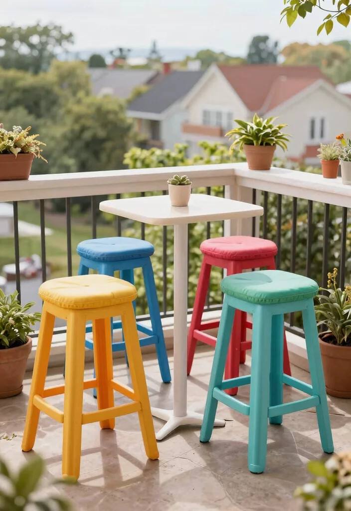 14 Balcony Bar Ideas for Small Spaces Without Permanent Install - 13. Portable Bar Stools 1