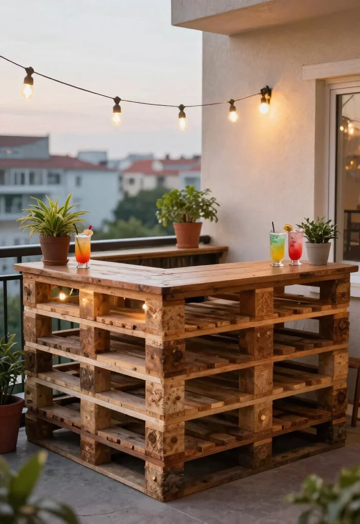 14 Balcony Bar Ideas for Small Spaces Without Permanent Install - 2. DIY Pallet Bar 1