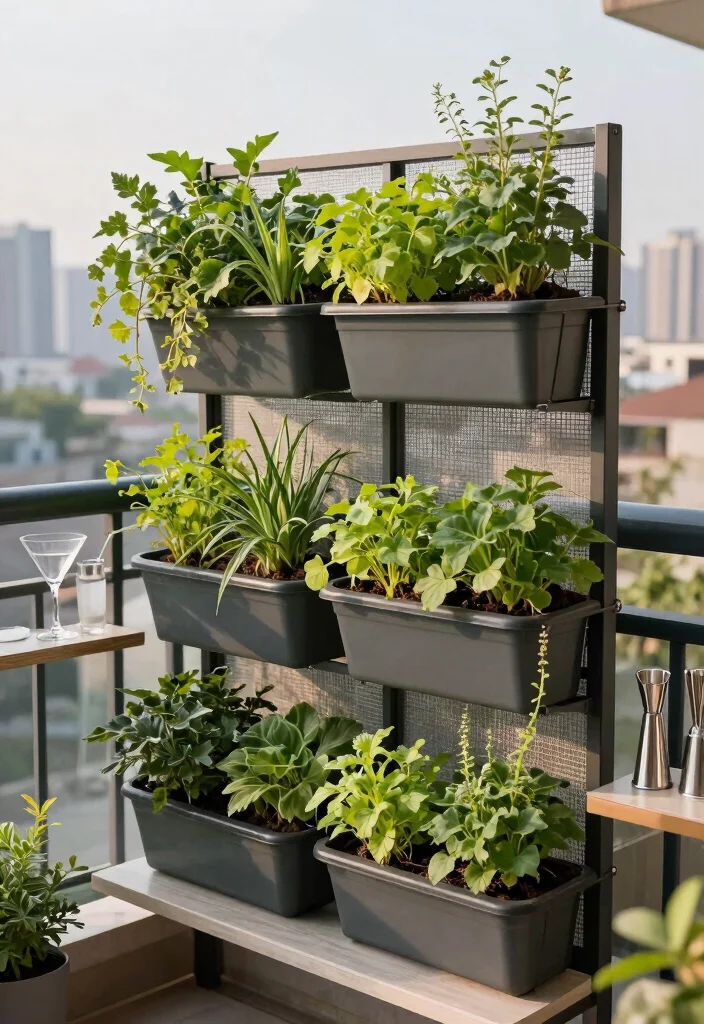 14 Balcony Bar Ideas for Small Spaces Without Permanent Install - 4. Vertical Herb Garden Bar 1