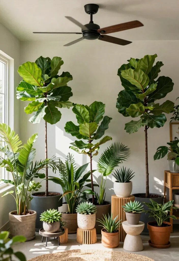 14 Black Ceiling Fan Ideas That Don't Show Every Dust Speck - 9. Pairing with Indoor Plants 1
