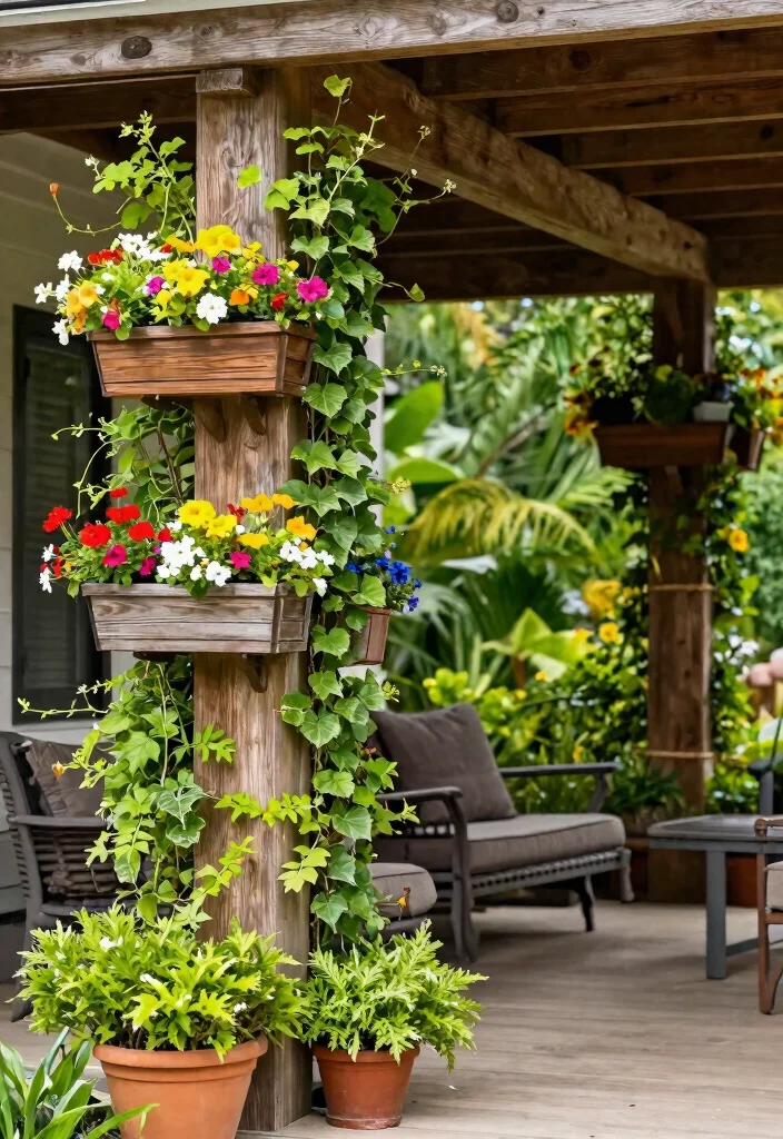 14 Cedar Porch Post Ideas That Add Curb Appeal and Support Structure - 12. Vertical Garden Cedar Posts 1