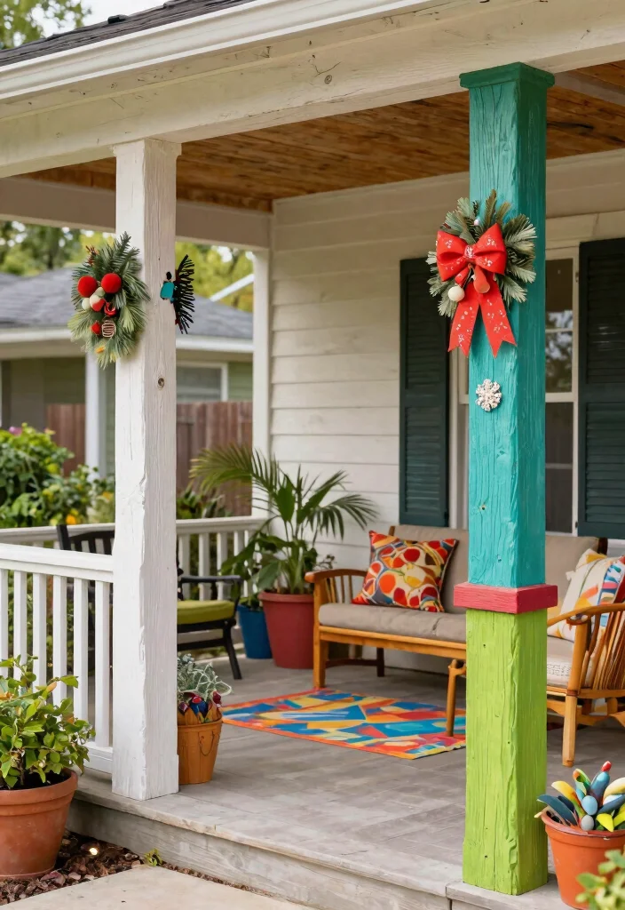 14 Cedar Porch Post Ideas That Add Curb Appeal and Support Structure - 13. Stained and Painted Cedar Posts 1