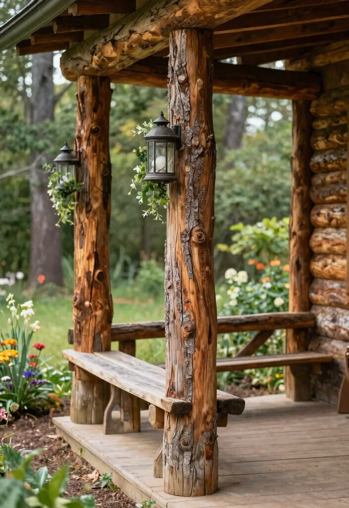 14 Cedar Porch Post Ideas That Add Curb Appeal and Support Structure - 3. Rustic Log Cedar Posts 1