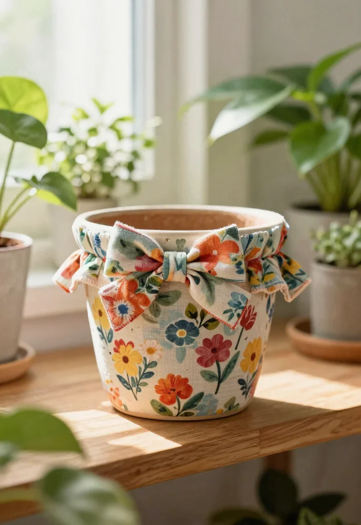 14 Ceramic Flower Pot Concepts That Add Color Without Painting - 2. Fabric Wraps 1