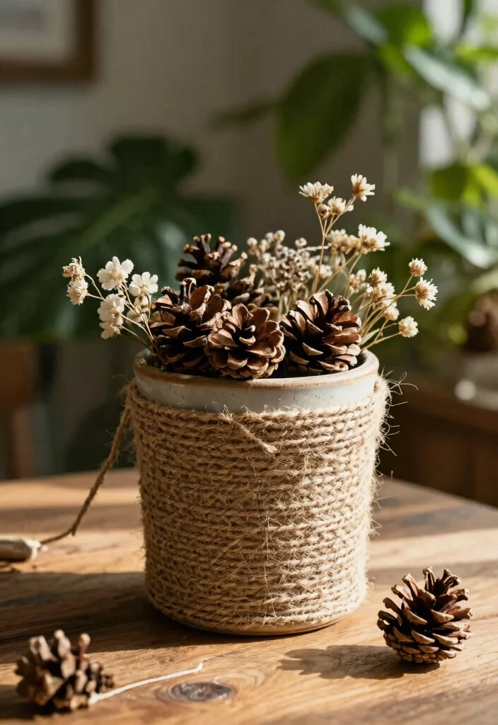 14 Ceramic Flower Pot Concepts That Add Color Without Painting - 3. Twine and Natural Elements 1